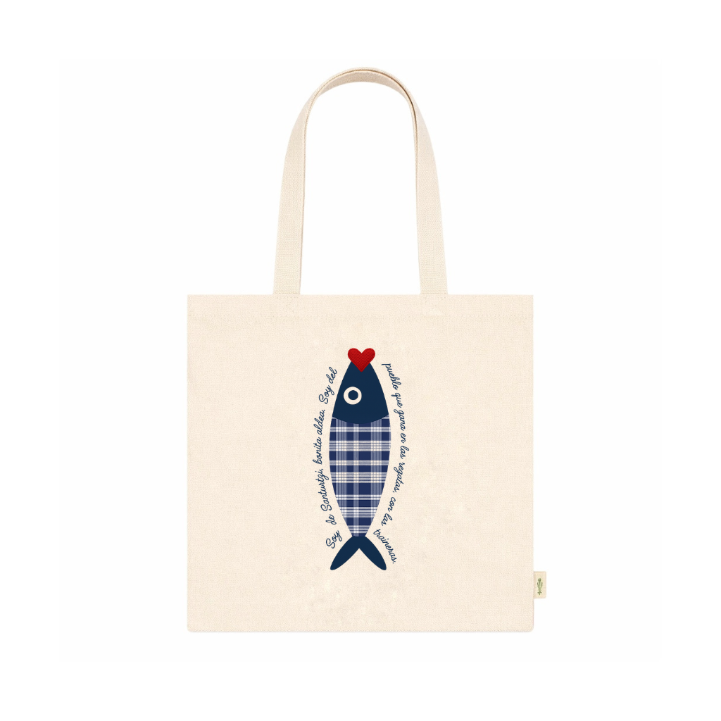 Tote bag con sardina y bordado santurtziarra